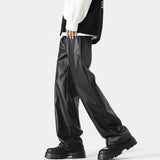 FOESCE Mens Pu Leather Pants Classic Grunge Motorcycle Pu Casual Pants Spring Streetwear Fashion Straight Pants Men'S Clothing 2025 New