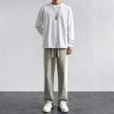 FOESCE Korean Solid Colors Men's Casual Long Jeans Classic Man Four Seasons Straight Denim Wide-leg Pants Light Blue Grey Black S-3XL