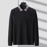 FOESCE Light luxury brand polo shirt long sleeved spring and autumn new style comfortable and breathable casual striped lapel T-shirt