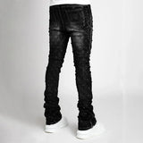 Mens Jeans Fashion Straight Stretch Pearl Denim Laminated Pants for Men