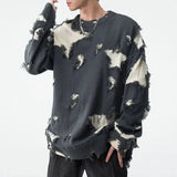 Mens Autumn Winter Y2k Hole Distressed Fake Two-Piece Sweater Essential Oversize Loose Trendy High Street Retro Knitted Sweater
