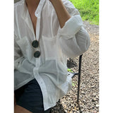 FOESCE Beach Long Sleeve Linen Shirt, Men's Solid Color Loose, South Korea Popular Leisure Linen Shirt, Travel & Outdoor Wear