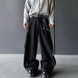 FOESCE Mens Pants Motorcycle Rivets Deconstructed Curved Casual Pants Streetwear Fashion Grunge Wide Leg Pants Old Money Menswear 2025