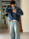 Foesce Casual Solid Fleece Turtleneck Sweater For Male Fashion Long Sleeve Loose Knitted Pullover 2024 Autumn Thicken Warm Knit Jumpers