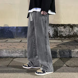 FOESCE Brand Men's Jeans Korean Version Student Casual Pants High Street Straight Loose Wide Leg Jeans Black Grey  Blue Baggy Jeans