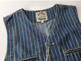 FOESCE Spring New Japanese Retro Denim Striped Cargo Vest Men's Fashion Pure Cotton Washed Sleeveless V-neck Multi-pocket Casual Coat