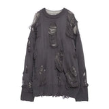 FOESCE Autumn O-neck Ripped Sweater Men's Causal Loose Niche High Street Pullover Layered Bottoming Sweaters Men Tops Male Clothes