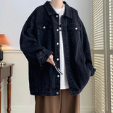 FOESCE Plus Size 5XL-M Black Denim Jacket Mens Turn Down Collar Jeans Coats Multi-pockets Overalls Streetwear Loose Casual Men Clothing