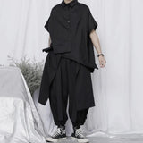 FOESCE Mens Double Layer Irregular Skirts Genderless Retro Sports Fitness Solid Color Streetwear Loose Wide Leg Cargo Pants Unisex