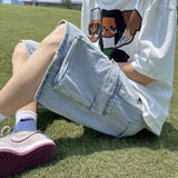 FOESCE 2025 New Multi-pocket Baggy Cargo Jorts For Men Solid Color Breathable Straight Denim Shorts Y2K Streetwear Distressed Bermudas