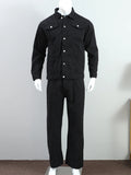 Foesce High Street Western Denim Jacket and Jeans Two Piece Set Men and Women Same Style Fashion Casual Lapel Button Loose Coats