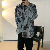 FOESCE Fashion Street 3D Printed Loose Collar men's Long Sleeve Top Simple Design Floral Pattern Shirt  Loose men's Long Sleeve Shirt