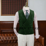 FOESCE Double Breasted Gilet Men Suede Steampunk Shawl Collar Vest Male Customizable Men's Vests Slim Male Suit Luxury Men's Suits