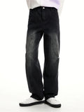 FOESCE 2025 Relay's new Korean version of loose fitting straight mid rise denim jeans with stitching and buckle design for men and