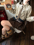 FOESCE Autumn Women Chic Vintage Crop Top Striped Shirts Long Sleeve Asymmetric Design 2000s Aesthetic Blouses Y2k Streetwear Gyaru New