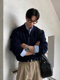FOESCE 2025 New Autumn Winter Loose Casual Versatile Knitwear Korean Trend Dongda Gate Sweater Turn-down Collar Open Cardigan