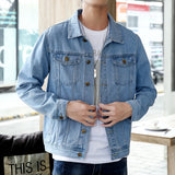 FOESCE Blue Denim Jacket Men's Single-breasted Lapel Denim Jackets Black Gray Fashion Casual Coat Spring and Autumn Male Cotton Overcoa