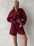 FOESCE Women Casual Brown Cotton Linen Shirt Pants Suit Fashion Single Breasted Blouses Elastic Waist Pant Set 2025 Spring Loose Outfit