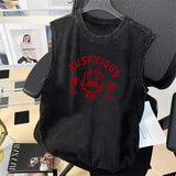 FOESCE Street Cycling Vest Men's Pure Cotton Vest Summer New Sleeveless Washed Old Ruffian Handsome Trend Retro American Vest Clothes