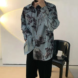 FOESCE Fashion Street 3D Printed Loose Collar men's Long Sleeve Top Simple Design Floral Pattern Shirt  Loose men's Long Sleeve Shirt