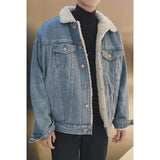 FOESCE European and American Men's New Winter Trendy All - Match Thickened Lamb Wool Casual Single - Breasted Denim Jacket M-XXXXL