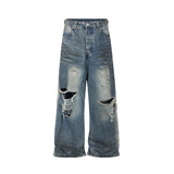 FOESCE Frayed Damaged Hole Baggy Wide Leg Jeans for Men and Women Streetwear Casual Ropa Hombre Denim Trousers Oversized Cargo Pants