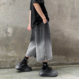 FOESCE Korean Fashion Men Gradient Denim Shorts Wide Leg  Jorts Jeans Man Summer Streetwear Oversize Casual Baggy Jeans Shorts