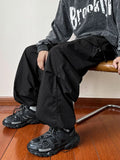 FOESCE Black samurai men's pants oversize pants high street fashion plush knickerbockers American straight charging overalls