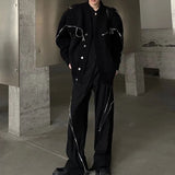 FOESCE American Street Niche Deconstructed Stand-Up Collar Sweater Men'S Destroyed Design Sense Wool Coat Metal Button Trend Y2k Jacket
