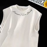 Men's Suede Tank Top Fashion Summer Round Neck Print Sleeveless T-Shirt Hip Hop Loose Streetwear Male Vest