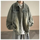 Versatile Fashion Atutumn Winter Men's Solid Casual Loose Pockets Denim Jacket Retro Coat Cool Boys Patchwork Pockets