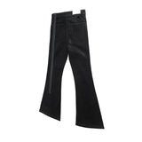 FOESCE Ro Style Ribbons Matte Coated Stretch Black Flare Pants for Men and Women Lace Up Baggy Leather Trousers Streetwear Boot Cut