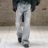FOESCE Streetwear Washed Boot Cut Blue Jeans for Men Vintage Y2k Baggy Flare Pants Unisex Pantalones Hombre Denim Trousers Oversized