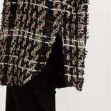 FOESCE Mens Autumn Gold Thread Tweed Braided French Coat Genderless Tassel  Retro Casual Loose Fashion Trend Jacket Unisex
