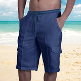 White Cotton Linen Shorts Men Summer Casual Multi-Pocket Sport Shorts Mens Fashion Elastic Waist Breathable Beach Shorts