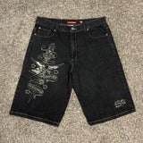 Y2K New Shorts Hip Hop Letter Graphic Print Baggy Black Denim Gym Shorts Men and Women Vintage Harajuku Gothic Loose Short Jeans