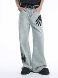 FOESCE 2025 Same VoguoRay Design Hip-hop Palm Print Jeans loose Straight Leg Foor Pepe Pants For Men Streetwear Mens Hiphop Pantalon