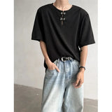 FOESCE New Chinese Style Men's Short Sleeve T-Shirt Shoulder Pads High-End Sensation Summer Casual Crew Neck Top Quality Design