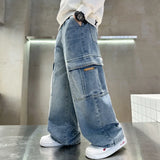 FOESCE New Boys' loose Jeans, Mid Size Boys' Spring and Autumn Workwear, Wide leg Pants, Boys' Spring and Autumn Clothing
