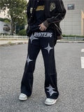 FOESCE Fashionable American street letter embroidery straight tube loose denim pants for men and women high street trendy casual pants