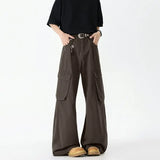 FOESCE 2025 Autumn Winter Korean Style Straight Leg Causal Jeans Men's Fashion Versatile Loose Pants Men's Washed Retro Large Pockets