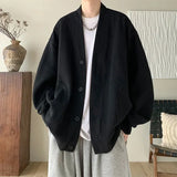 FOESCE 2025 New Korean Fashion Cardigan For Men Autumn Solid Color Y2K Streetwear Sweatshirts Man Casual Vintage Loose Jackets Sweaters