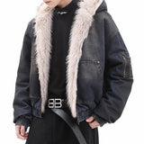 FOESCE Mens Fashion Trend Thickened Denim Jacket Hooded Jacket Autumn Winter American Street Handsome Hip-Hop Y2k Jacket Mens Clothing