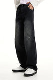 FOESCE 2025 Relay's new Korean version of loose fitting straight mid rise denim jeans with stitching and buckle design for men and