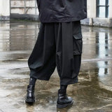 FOESCE Y2k Tide Niche Dark Black Cropped Pants Men's Wear Dark Style Overalls Trousers Casual Ankle-length Loose Samurai Pants