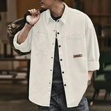 FOESCE 2025 New Spring and Autumn Fashion Trend Men's Polo Neck Solid Loose Casual Fashion Brand Long Sleeve Oversize Men's Work Shirt