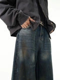 American retro tie dye washed straight leg men and women trendy jeans couple hip-hop street loose wide leg casual pants y2k