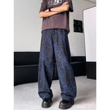 FOESCE American  handsome blue leopard print jeans for men denim men's design sense American hiphop high street pants Vibe trendy