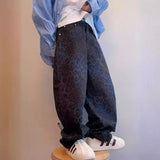 American Style Street Jeans For Men Loose Fit Versatile Straight Leg Pants Trendy Brand Niche Leopard Print Wide Leg Pants