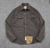 FOESCE Retro Waed Distred Blue Vertical Stripes Trendy Men's Long Sve Denim irt Loose American Sle Workwear Jaet